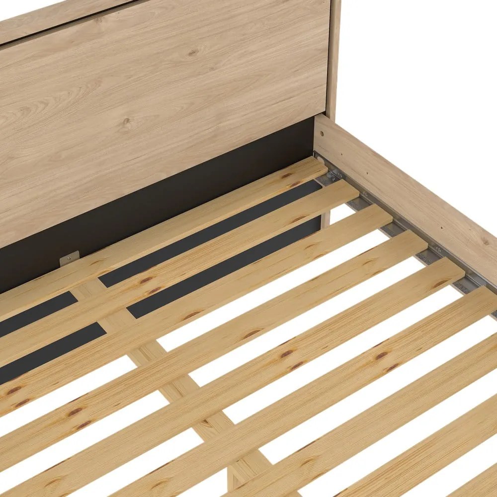 Natúr színű franciaágy ágyráccsal 140x200 cm tölgyfa dekorral Ry – Tvilum