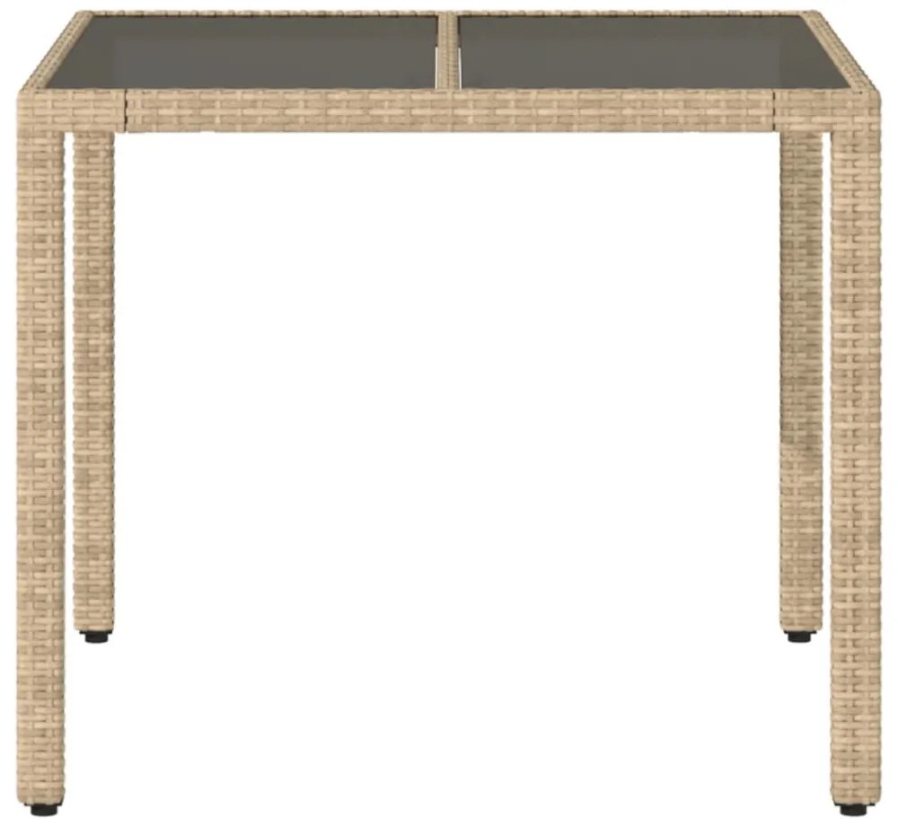 bézs polyrattan üveglapos kerti asztal 90 x 90 x 75 cm