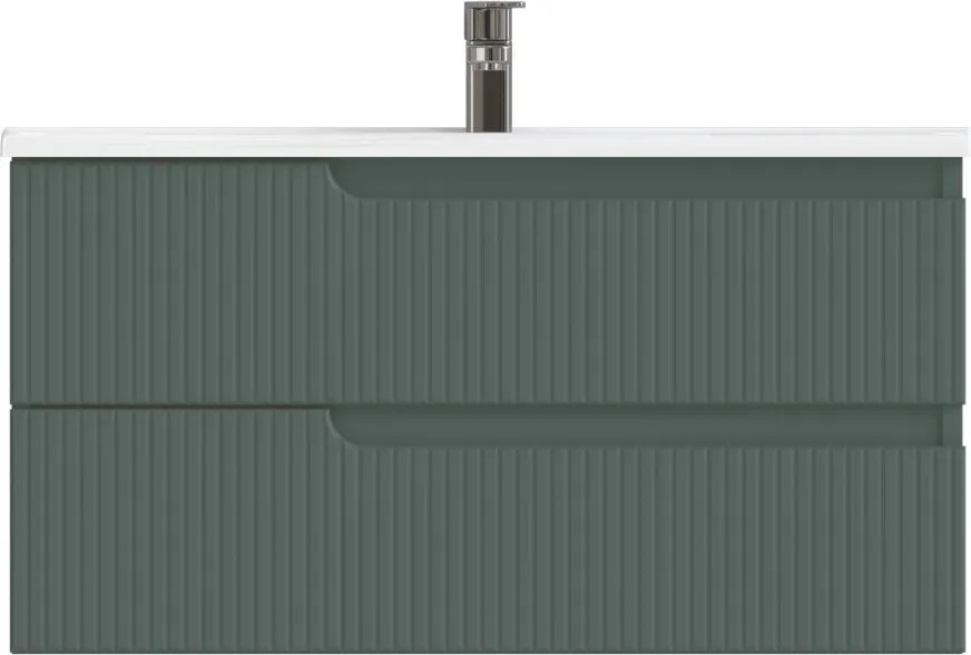 Piramida EURIDIKA fali fürdőszobabútor - műmárvány mosdóval -2 fiókos - PINO ZÖLD - 100 x 48 x 53 cm