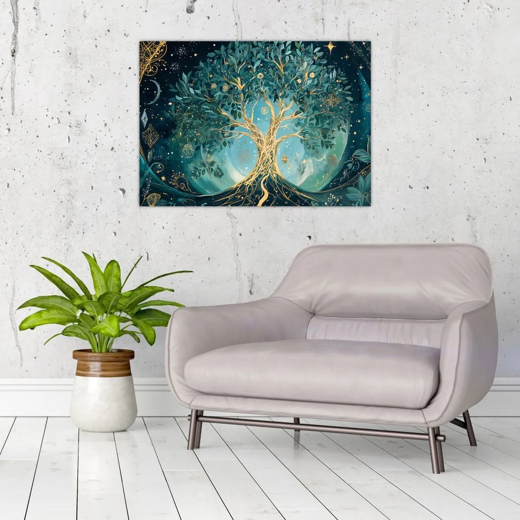Üveg kép – Életfa az univerzumban (70x50 cm)