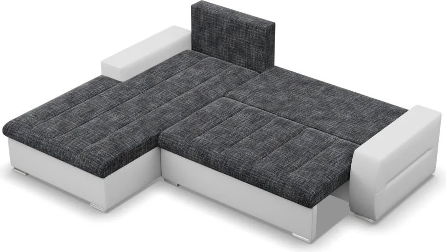 Toronto sarokkanapé, 2 ágyneműtartóval, fonott + műbőr, baloldali, sötétszürke - fehér