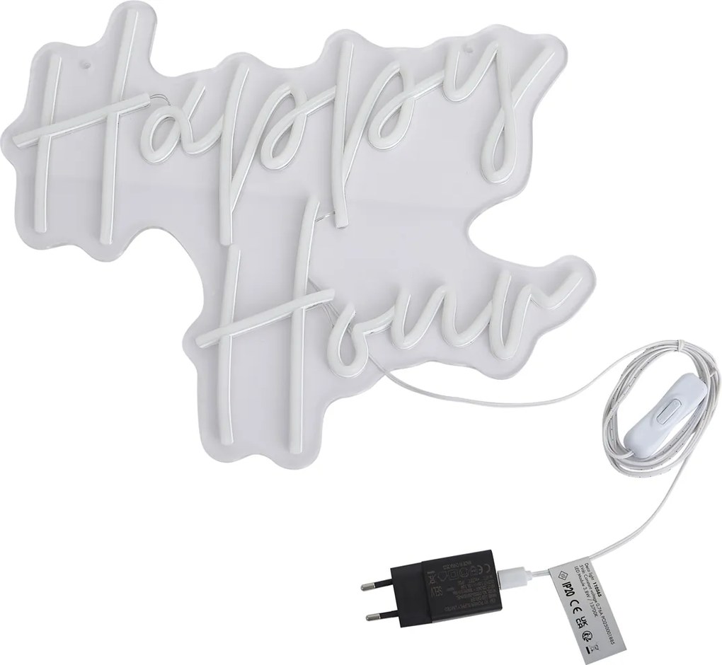 Neon fali lámpa fehér LED-del - Happy Hour
