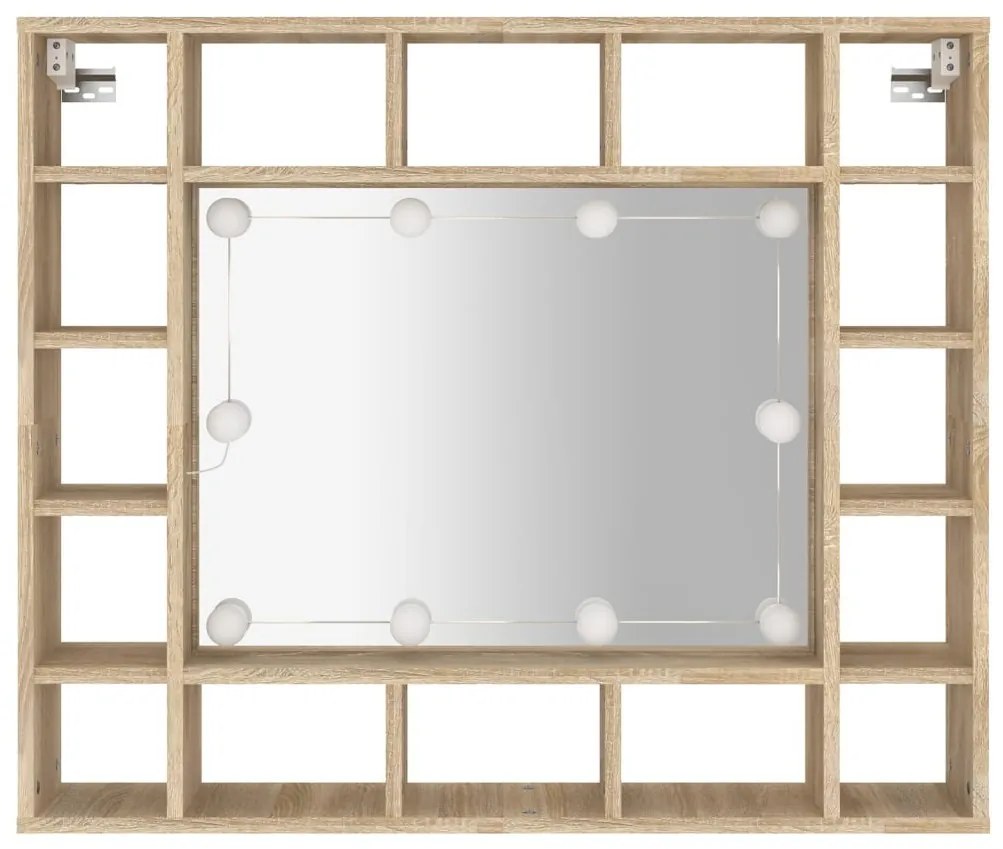 sonoma tölgyszínű tükrös szekrény LED-ekkel 91 x 15 x 76,5 cm