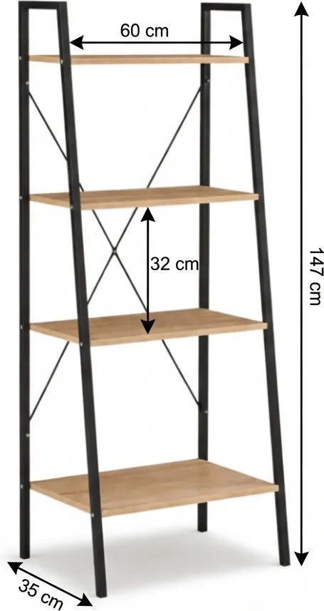 Könyvespolc TAYLOR SONOMA 4 polc 147x60 cm, sonoma tölgy