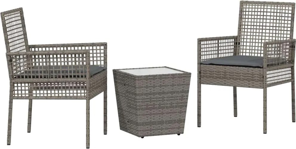 vidaXL Kert Bistro Készlet 3 pcs Szürke polirattan