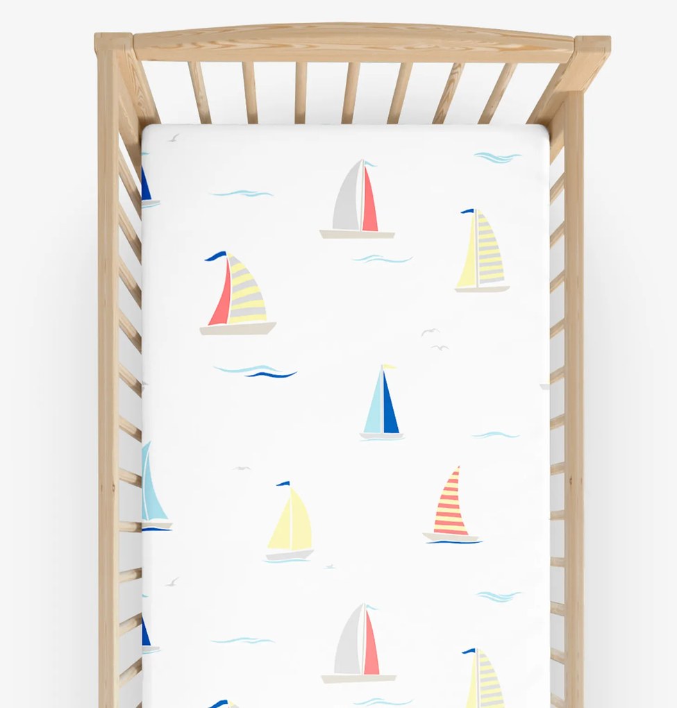 Goldea gyermek gumis pamut lepedő kiságyba - vitorlások 60 x 120 cm