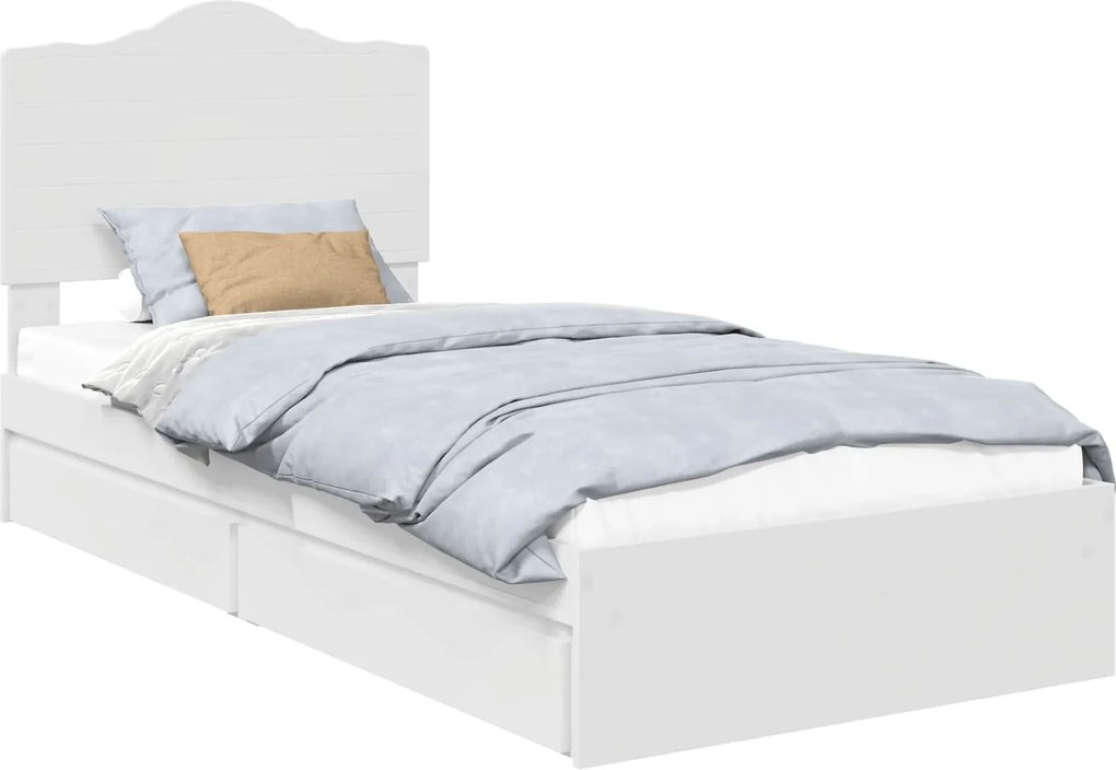 vidaXL Tárolós Ágy fejtámlával fiókkal Fehér 90 x 200 cm Faanyag