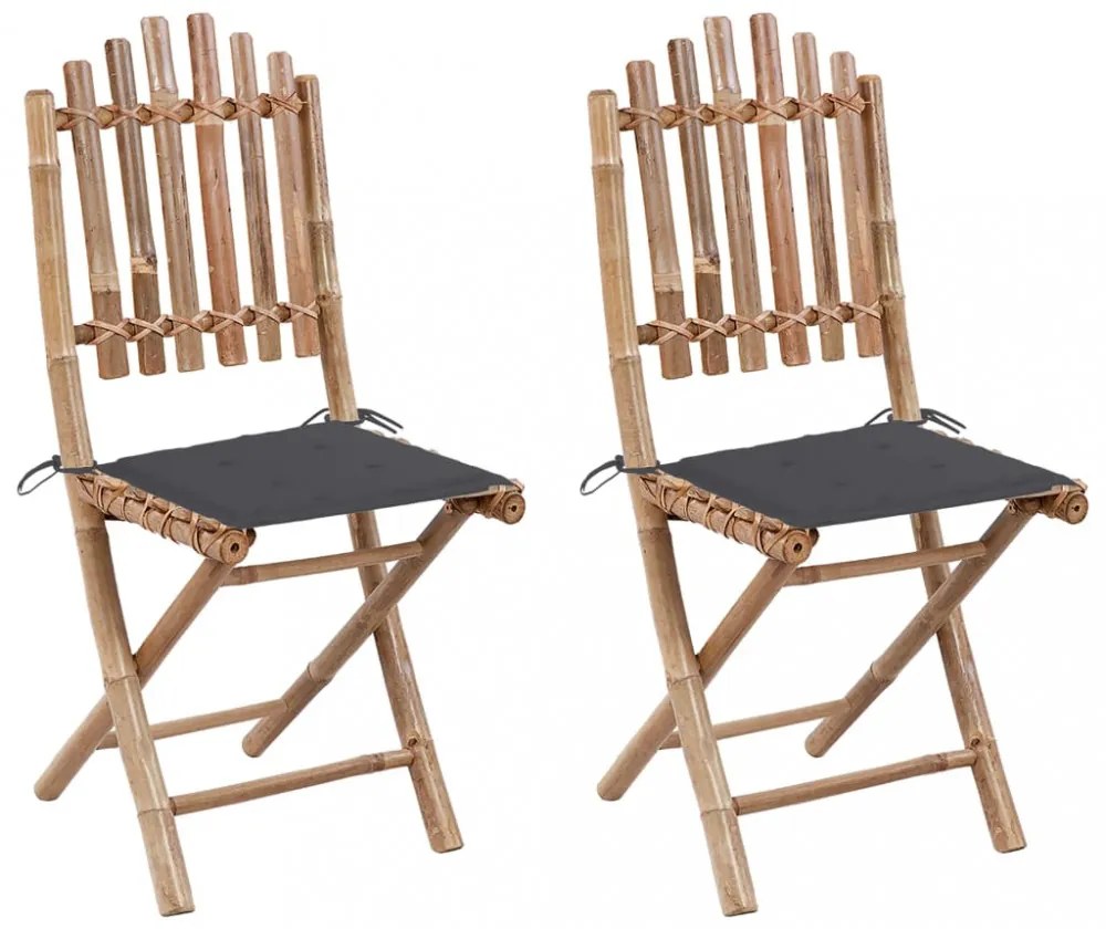 2 db összecsukható bambusz kerti szék párnával