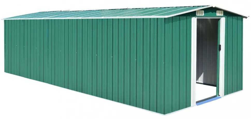 zöld fém kerti fészer 257 x 580 x 181 cm