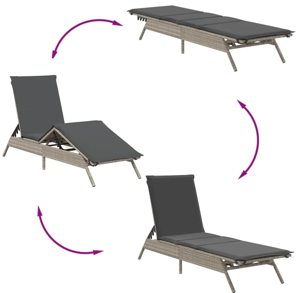 2 db világosszürke polyrattan napozóágy párnával