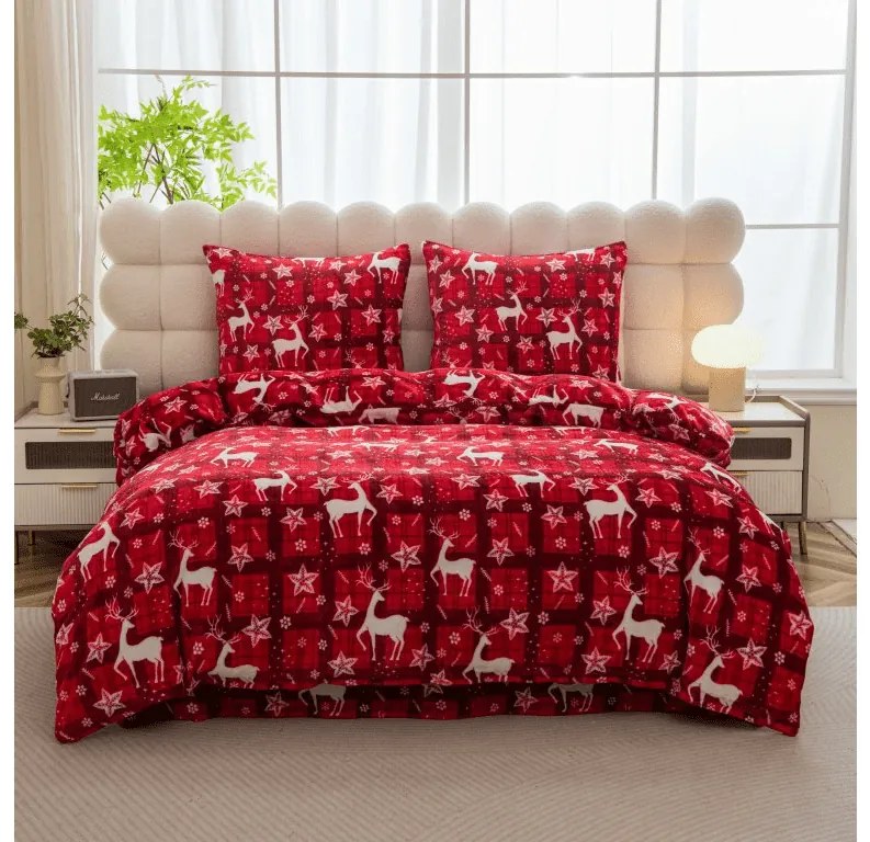 Mikropelyhes ágyneműhuzat VELVET KARÁCSONY piros Ágyneműhuzat mérete: 2 db 70 x 90 cm | 200 x 220 cm