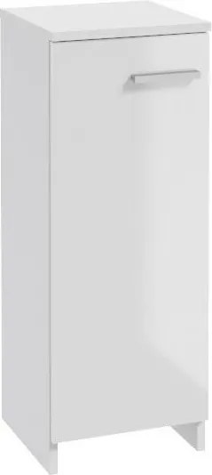 Fürdőszoba szekrény 80x30cm keskeny komód kis álló féloszlop fehér fényes