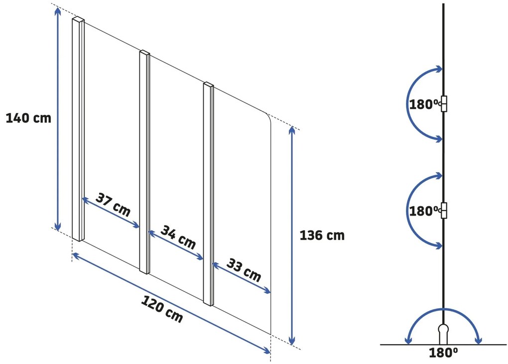Fürdőkádparaván Rea Agat-3 120 cm