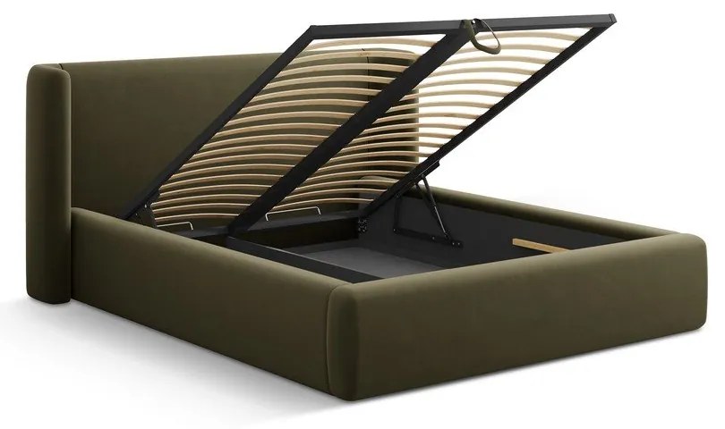 Zöld kárpitozott ágyneműtartós franciaágy ágyráccsal 200x200 cm Jason – Windsor & Co Sofas