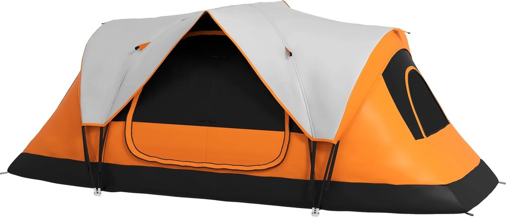 Outsunny Kempingtábor, Alagúttábor 6-8 Fő számára, Világító Horoggal, Háló Ablakokkal, 2 Szobás Szélvédett Családi Tető, Hordozható Táskával, 2000mm V