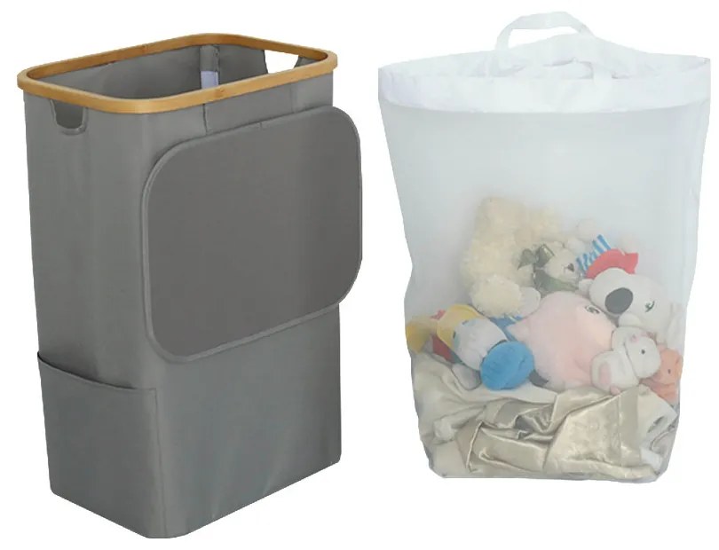 Szennyeskosár 100L szürke 44x33x67 cm