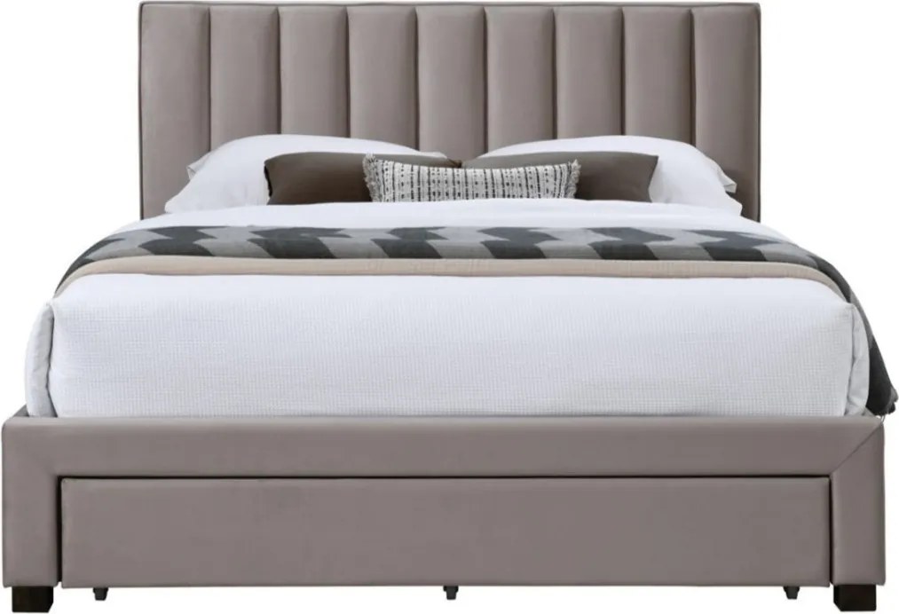 Hálószobai ágy fiókokkal fejtámla velúr bézs kárpitozott Grace