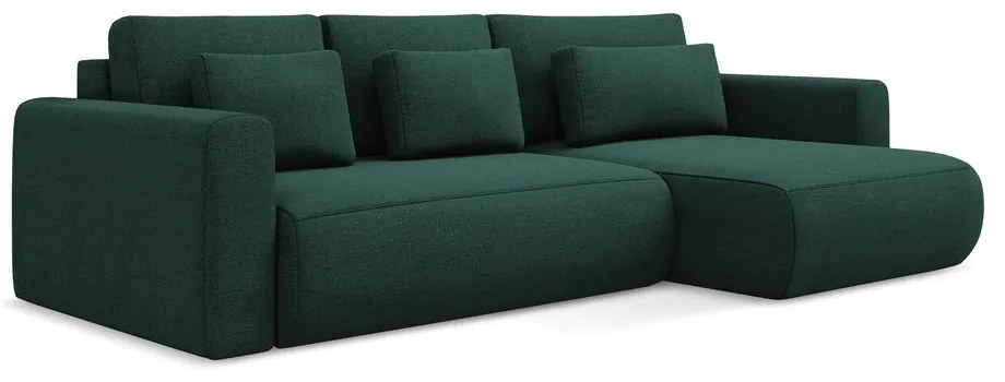 Zöld kinyitható-tárolóhelyes sarokkanapé (jobb oldali-heverő résszel) Kapua – Makamii