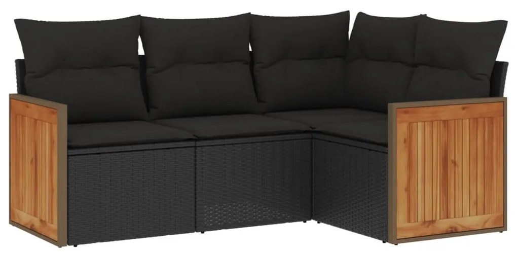 4 részes fekete polyrattan kerti ülőgarnitúra párnákkal