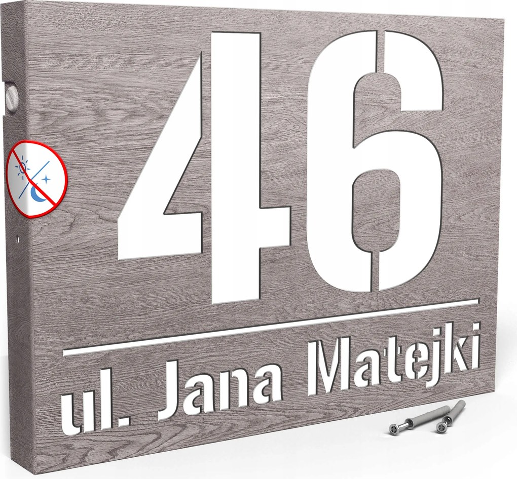 Megvilágított Házszám Tábla Cím Szám 40x30 cm Fa Szerkezet