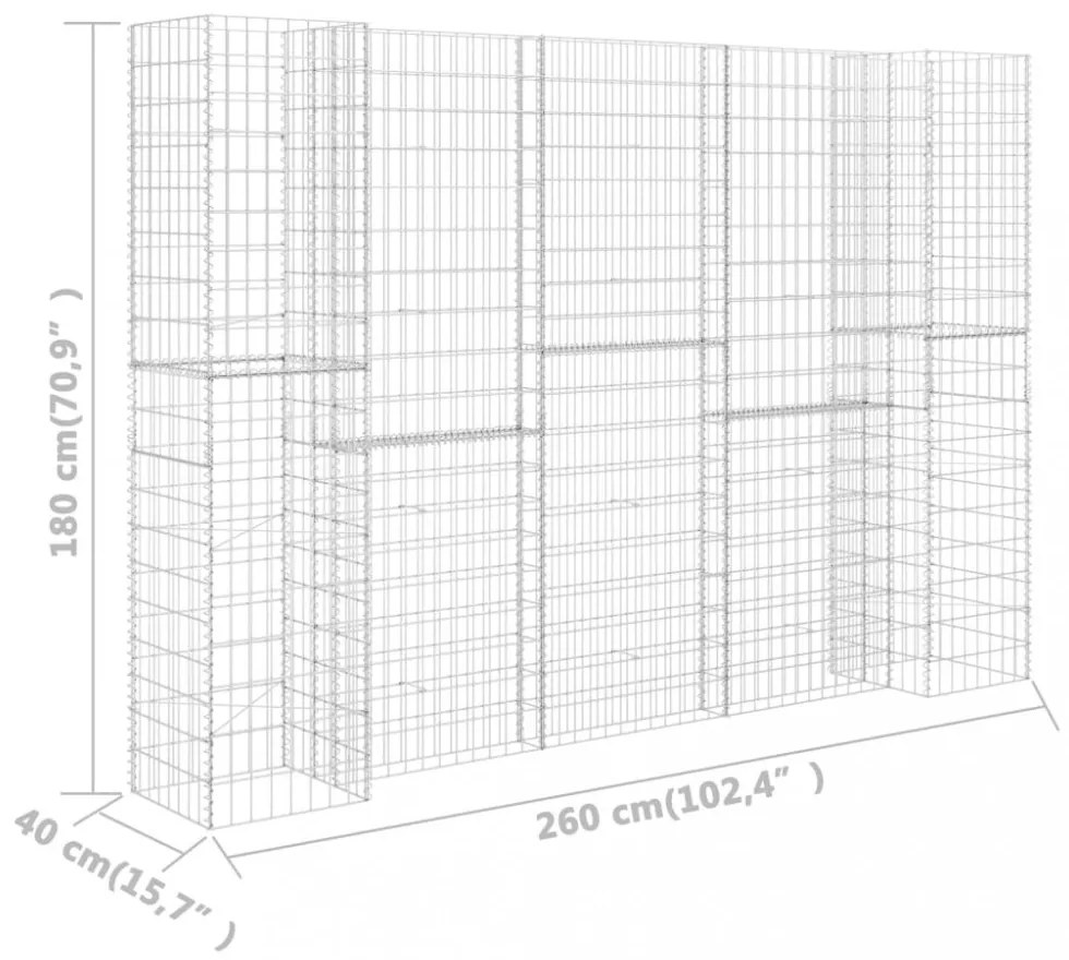 H alakú acéldrót virágtartó gabion 260 x 40 x 180 cm