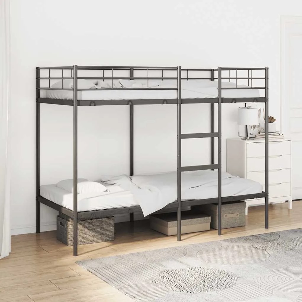 fekete acél emeletes ágy matrac nélkül 90 x 200 cm