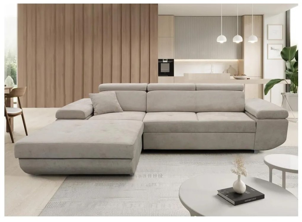 CASTELO balos L alakú, ággyá alakítható sarokkanapé tárolóval, szürke