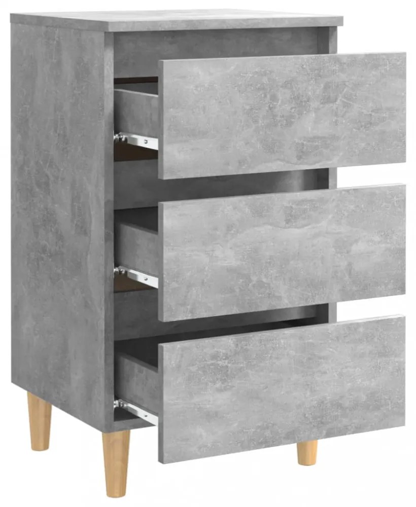 2 db betonszürke éjjeliszekrény tömör fa lábakkal 40x35x69 cm
