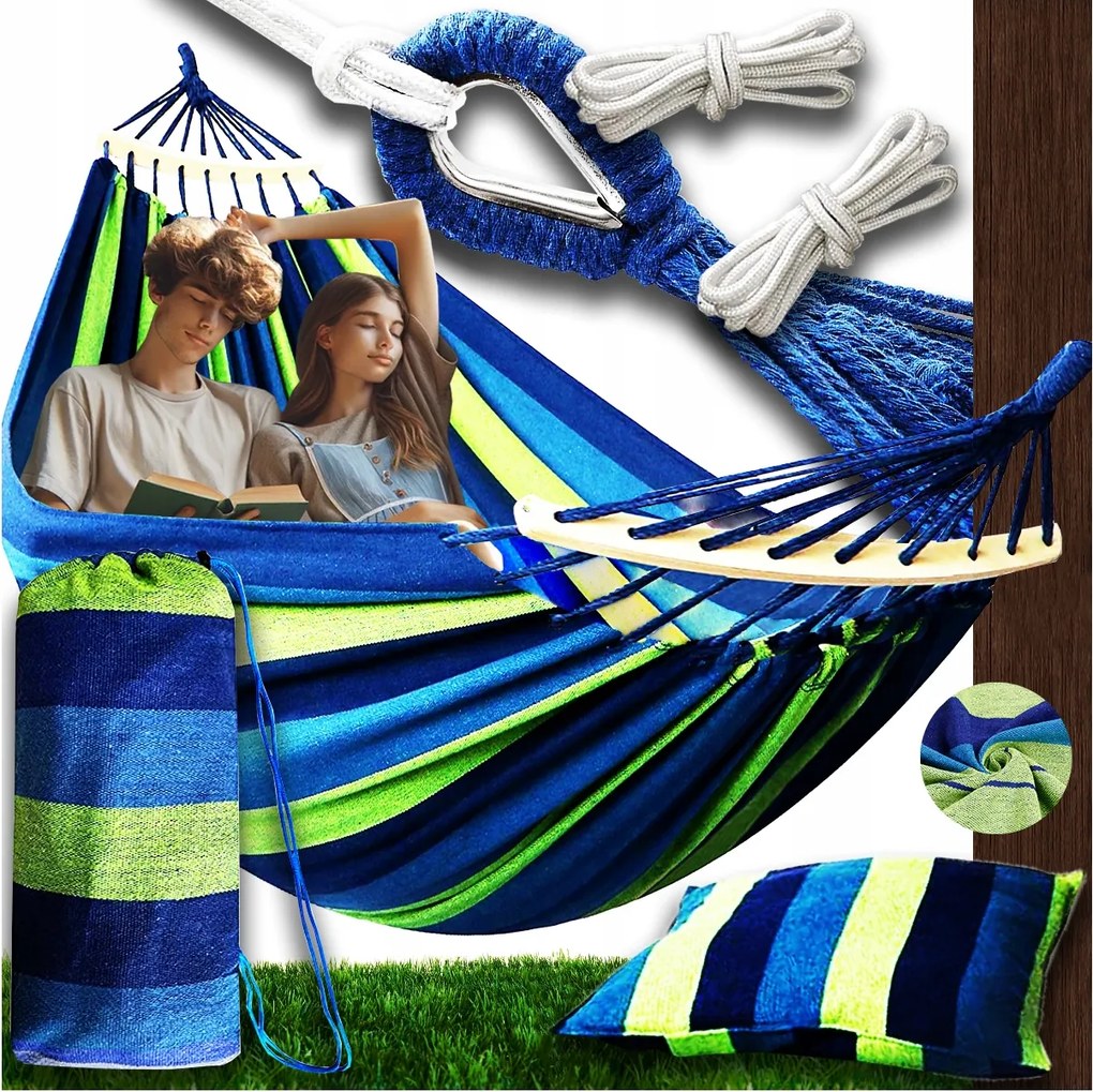 Kerti Függőágy 2 Személyes Brazil XXL Erős Hinta Fejpánt 60 cm Táska