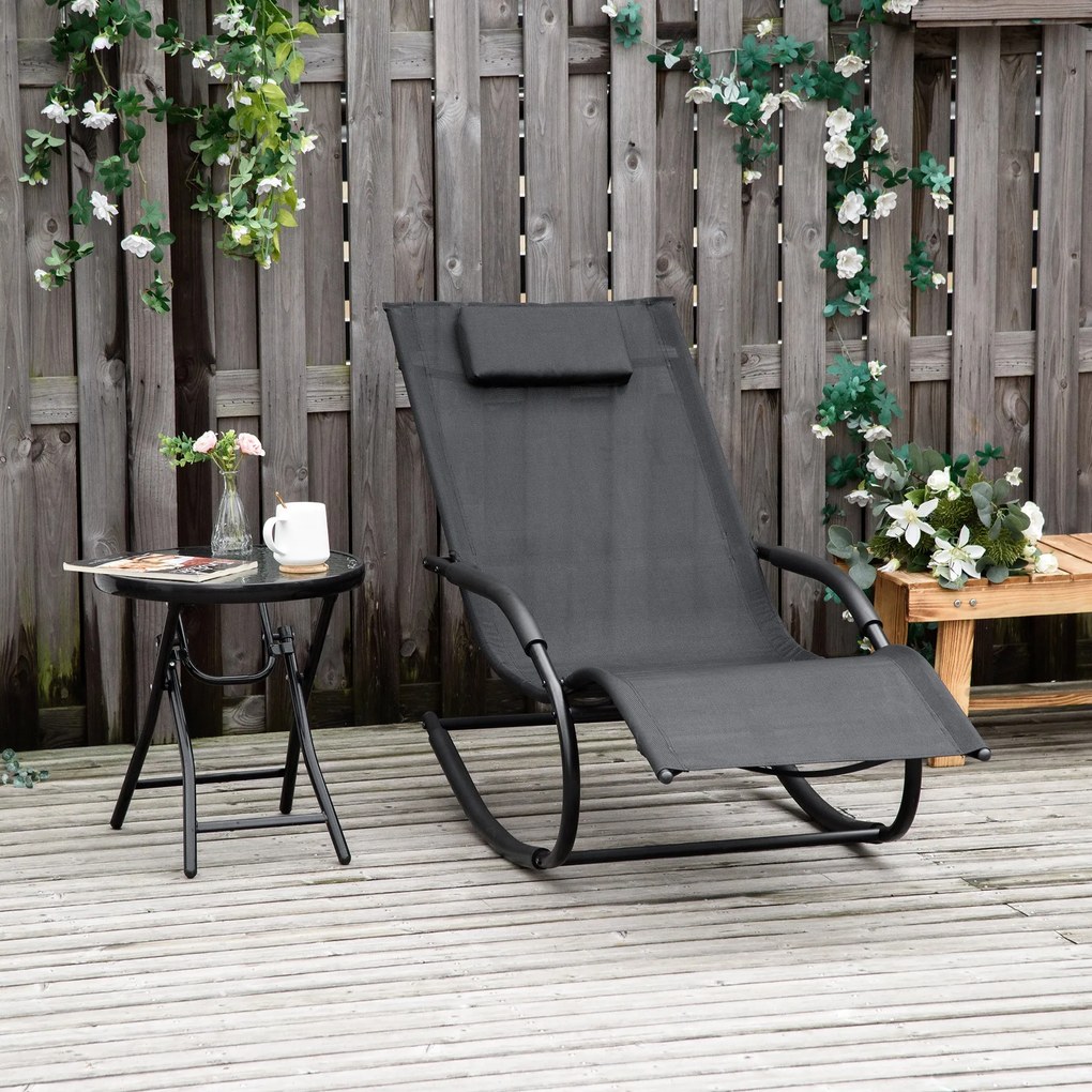 Outsunny Ergonomikus Függőszék Fejtámlával, Galvanizált Fém Karfákkal, Textilene, mérete: 63Sz x 160H x 88M cm - Fekete | Aosom
