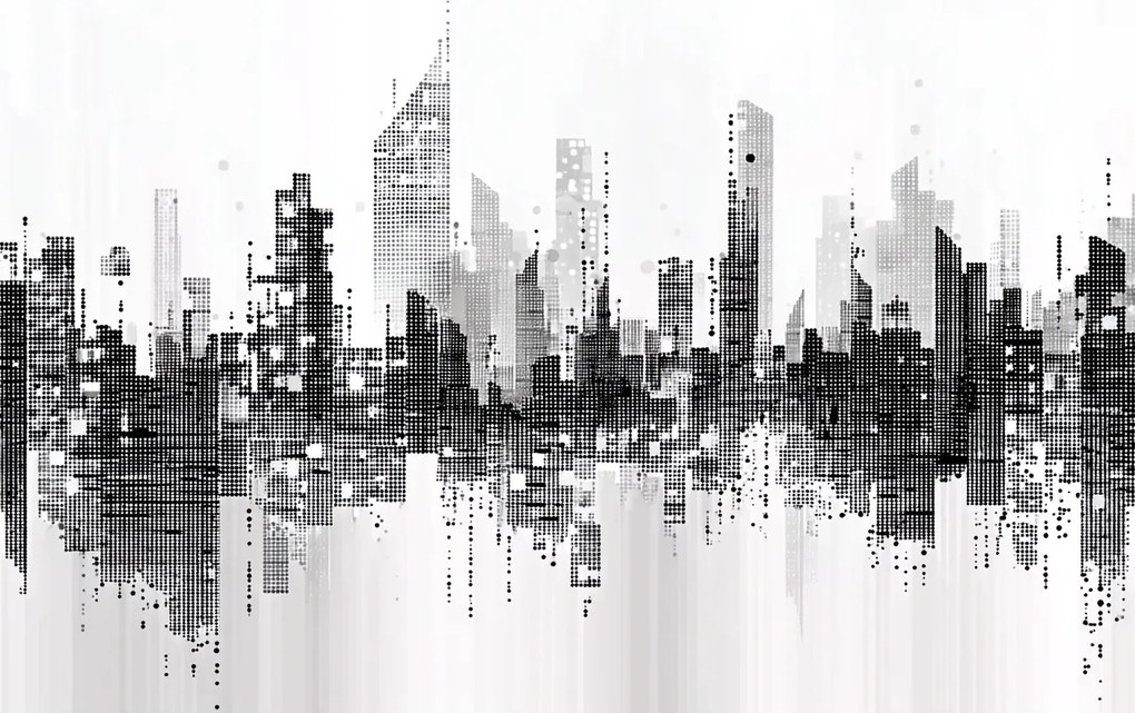 Fotótapéta Flizelina Grafika B&amp;w Város Panoráma Felhőkarcolók 416x254 ragasztó