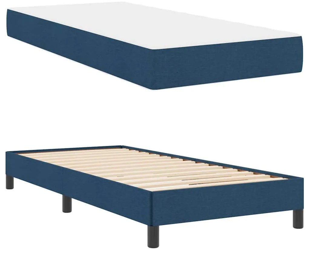 Boxrugós ágy matracmal Kék 90 x 190 cm szövet