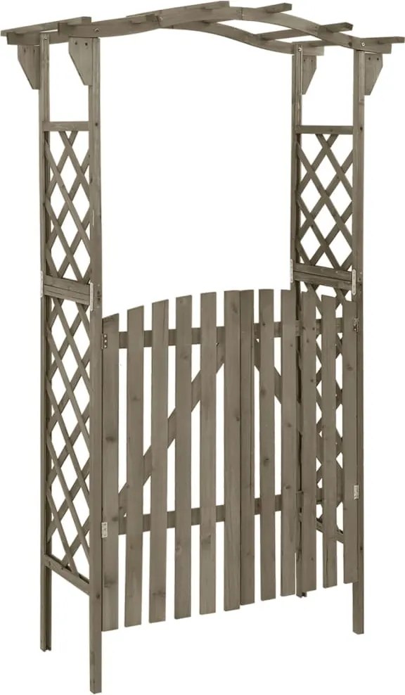 vidaXL szürke tömör fenyőfa pergola kapuval 116 x 40 x 204 cm