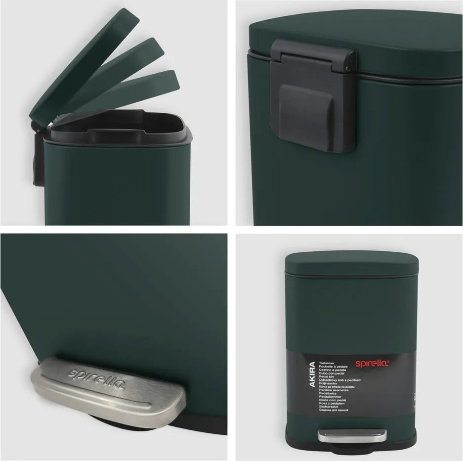 Sötétzöld acél pedálos szemetes 5 l Akira – Spirella