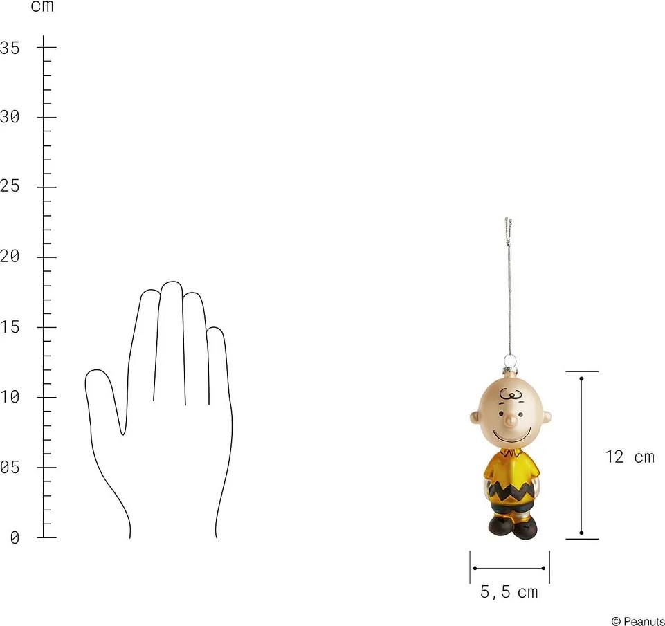 PEANUTS üveg karácsonyfadísz, Charlie Brown, 12 cm