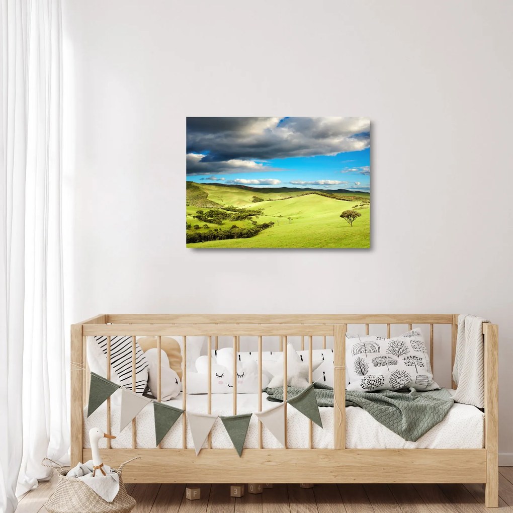 Üveg kép - Zöld táj dombokkal (70x50 cm)
