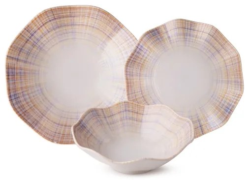 24 darabos étkészlet, narancssárga/kék, porcelán