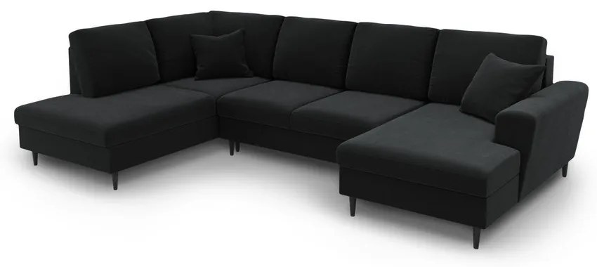 Fekete bársony kinyitható tárolóhelyes sarokkanapé (bal oldali-U alakú) Kyoto – Cosmopolitan Design