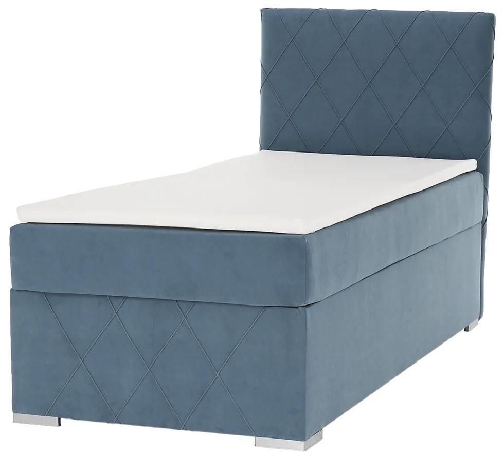 Boxspring ágy, egyszemélyes, kék, 90x200, jobbos, PAXTON