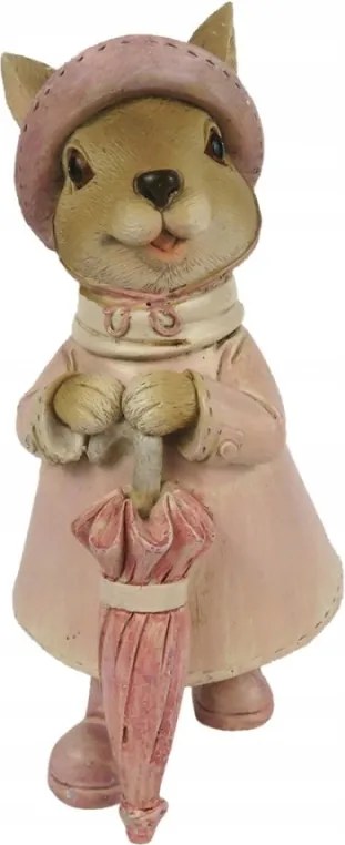 Nyuszi dekoráció rózsaszín kabátban esernyővel 8x6x14 cm