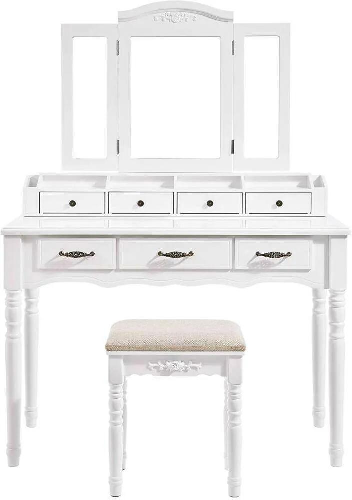 VASAGLE fésülködő asztal székkel, fehér
