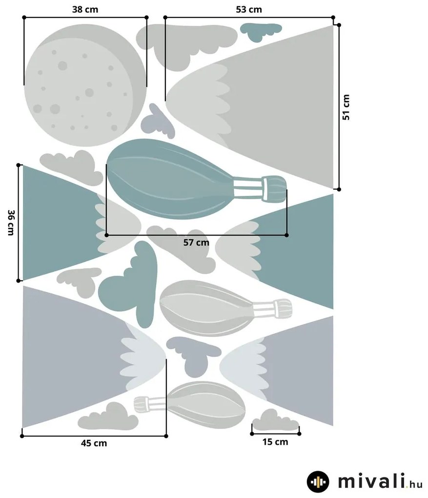 Falmatricák - Szürkés-kék léggömbök a dombok felett