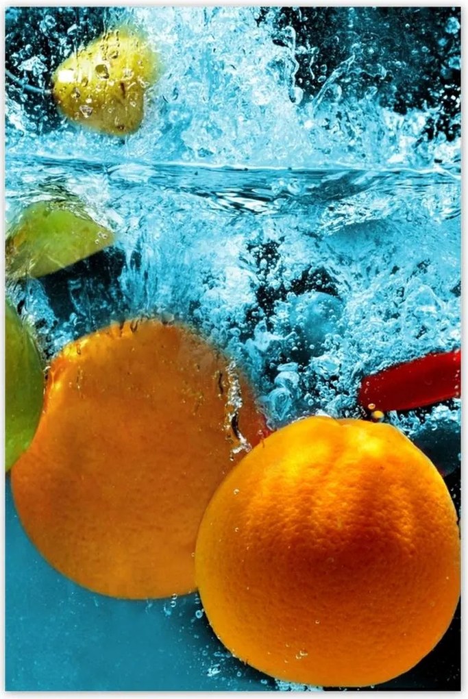 Poszterek 80x120 Kék csobbanás gyümölcsökkel