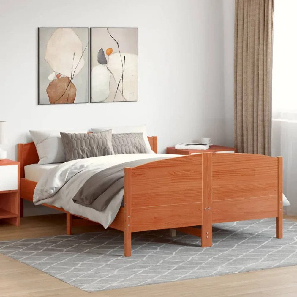 viaszbarna tömör fenyőfa ágy matrac nélkül 150 x 200 cm