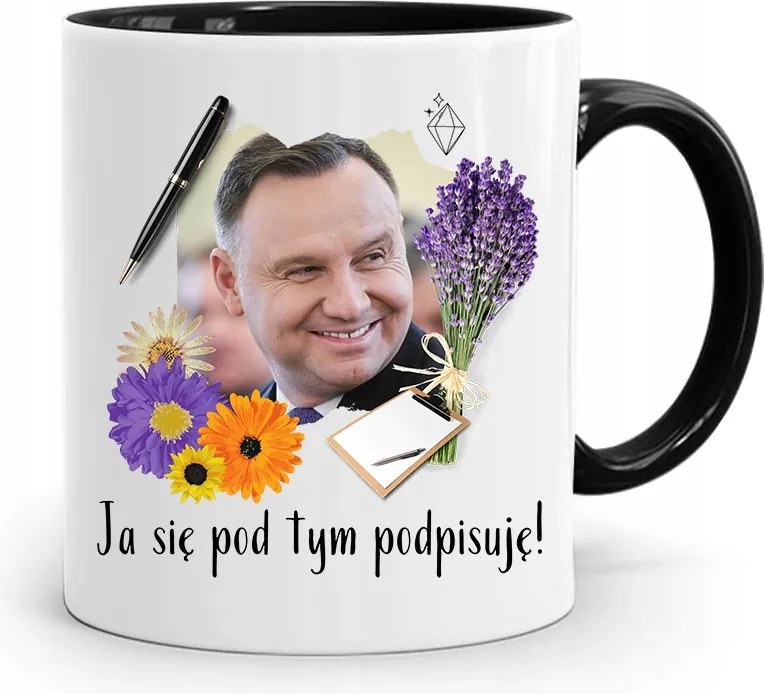 Andrzej Duda Elnök Fekete Bögre Ajándék fényképes nyomtatással