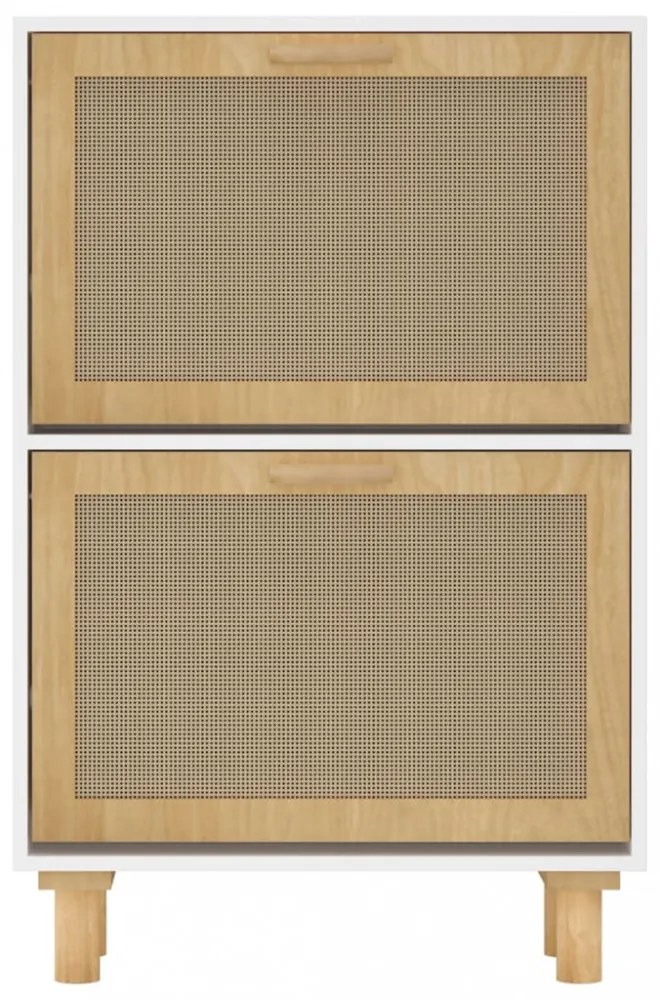 Fehér szerelt fa és természetes rattan cipőszekrény 52x25x80 cm