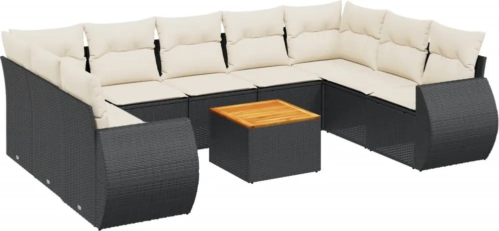 vidaXL 10 részes fekete polyrattan kerti ülőgarnitúra párnákkal