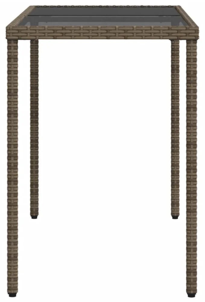 szürke polyrattan üveglapos kerti asztal 115x54x74 cm