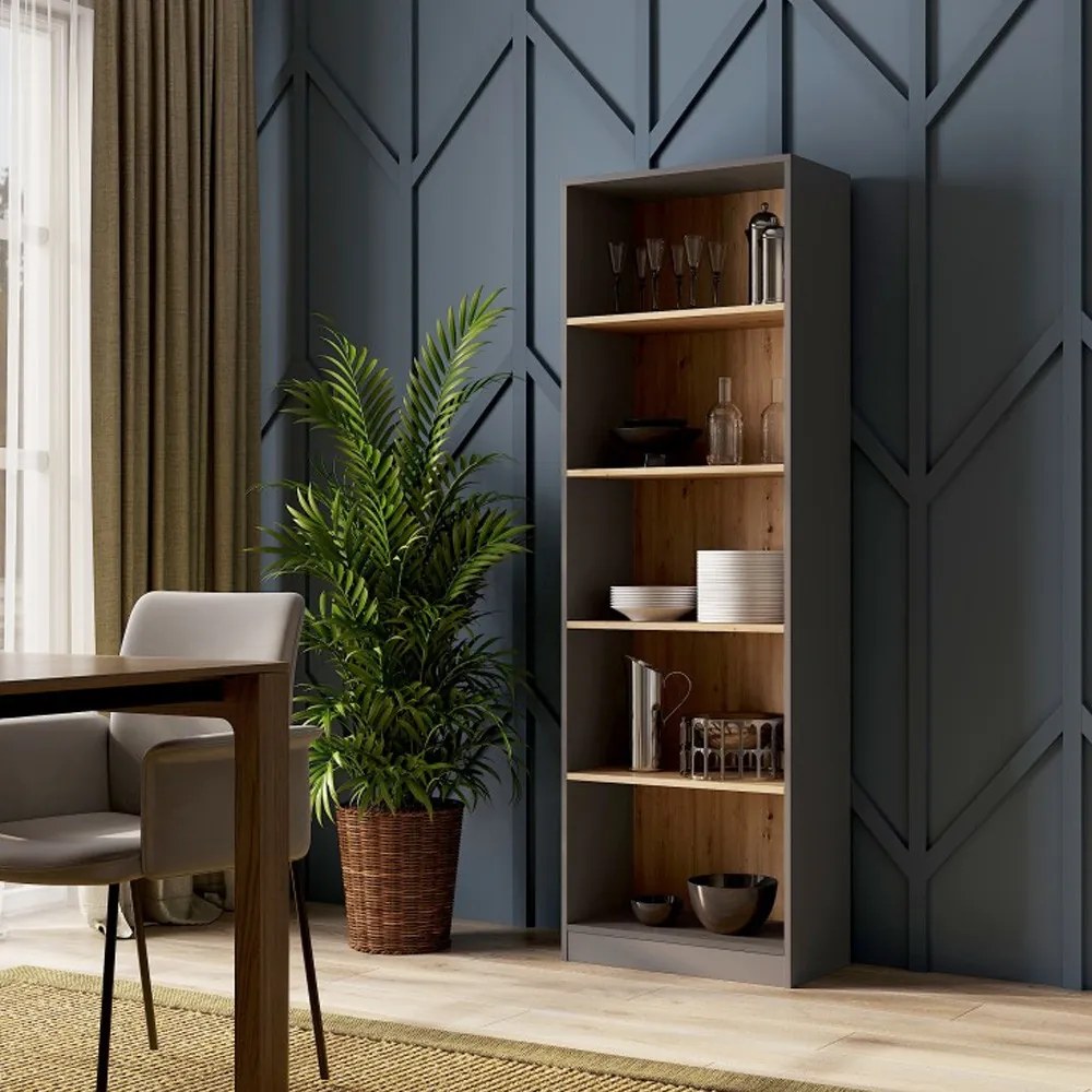 Riano MIX R60 polcos szekrény, 60x182x30 cm, antracit-tölgy