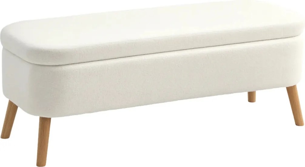 Tárolópad, pad 65 literes tárolóhellyel, kaucsukfa, 120 x 42 x 45 cm, krémfehér